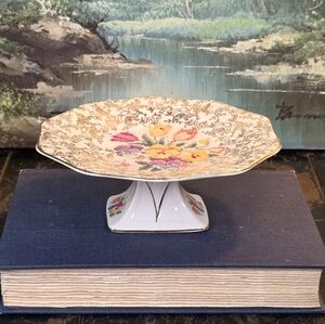 Vintage H&K Tunstall Old English Sampler Chintz Footed Bonbon Dish England